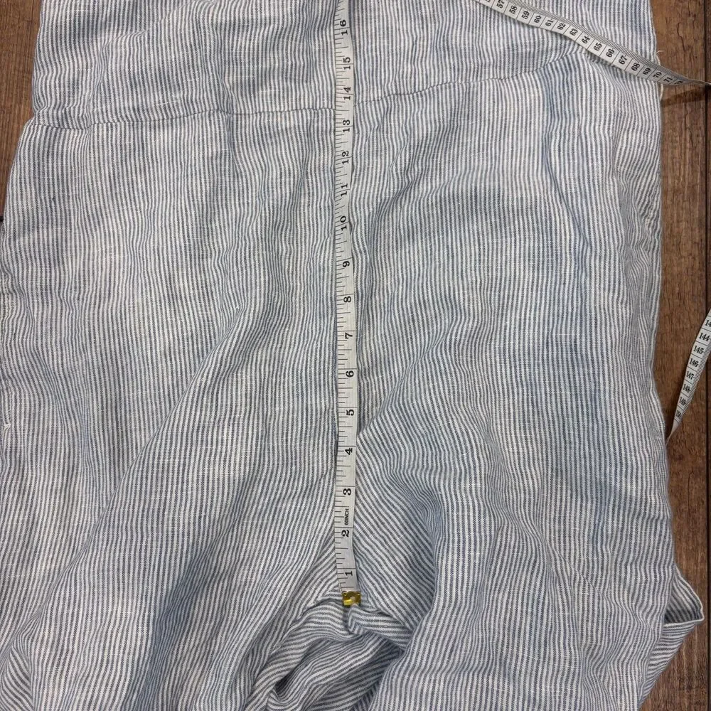 Quince 100% European Linen Square Neck Jumpsuit Womens M Blue Stripe NO BELT
